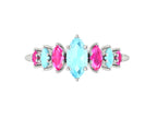 Harlequin Aquamarine & Pink Sapphire Ring in White Gold or Platinum