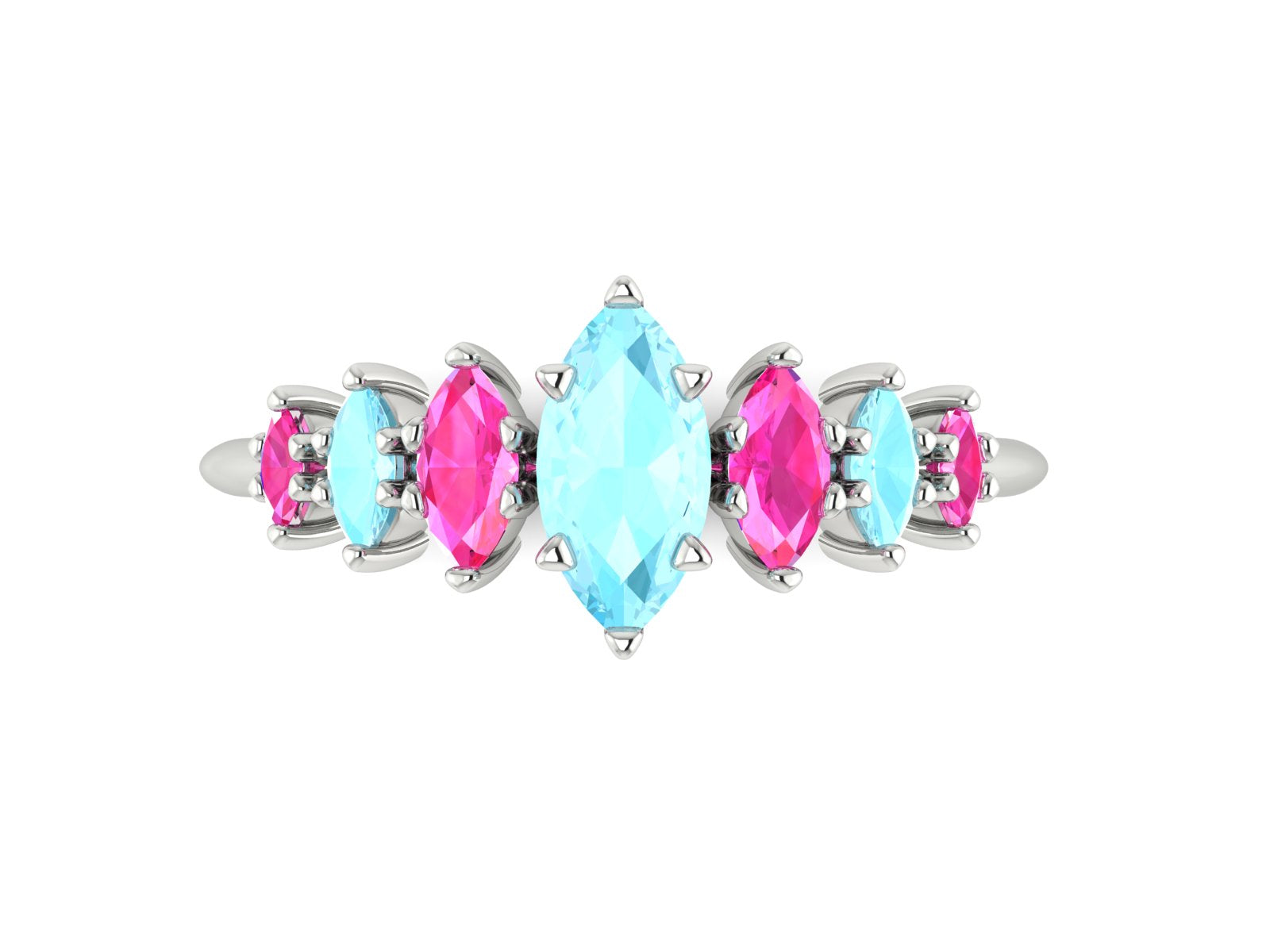 Harlequin Aquamarine & Pink Sapphire Ring in White Gold or Platinum