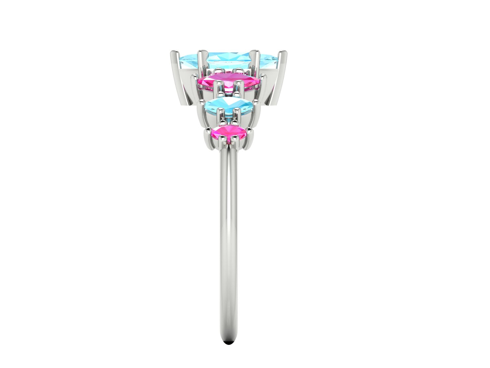 Harlequin Aquamarine & Pink Sapphire Ring in White Gold or Platinum