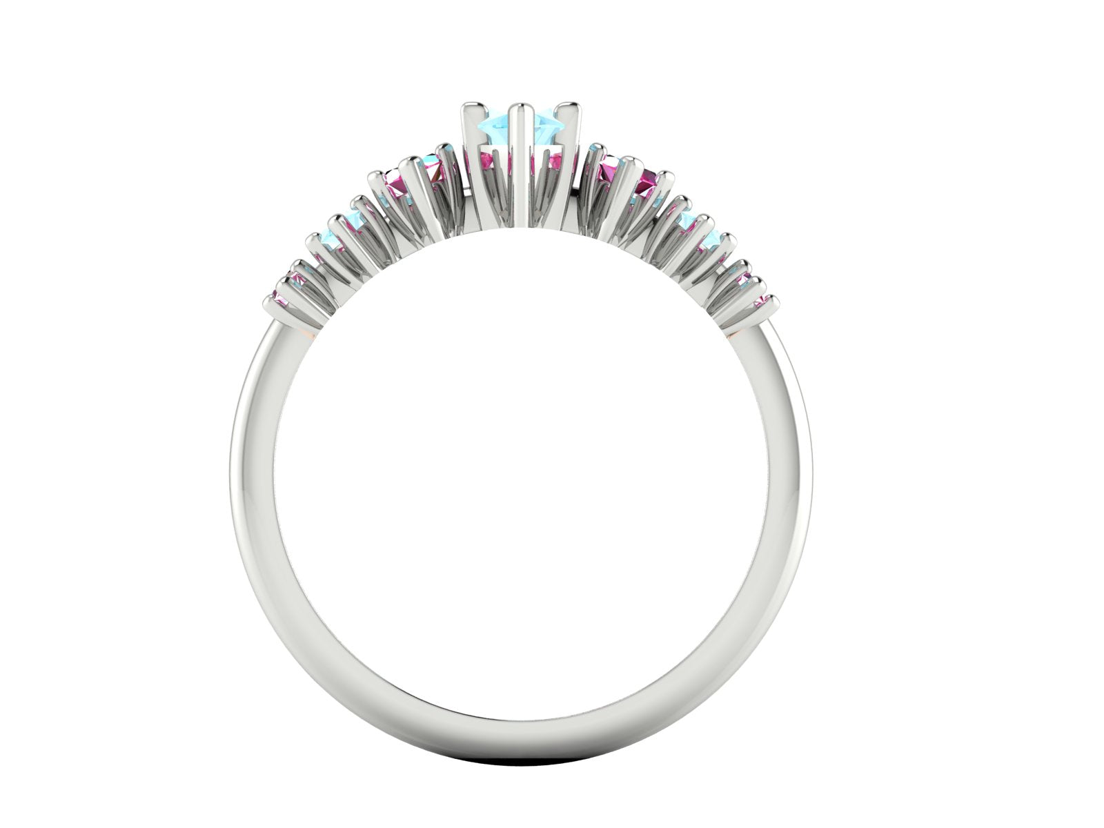 Harlequin Aquamarine & Pink Sapphire Ring in White Gold or Platinum