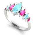 Harlequin Aquamarine & Pink Sapphire Ring in White Gold or Platinum