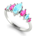 Harlequin Aquamarine & Pink Sapphire Ring in White Gold or Platinum