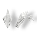 Side profile view of the silver Art Deco earrings showing the depth of the stepped design and the secure post and butterfly back.