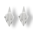 Front view of the Art Deco handmade silver stud earrings showcasing the geometric stepped architectural design.