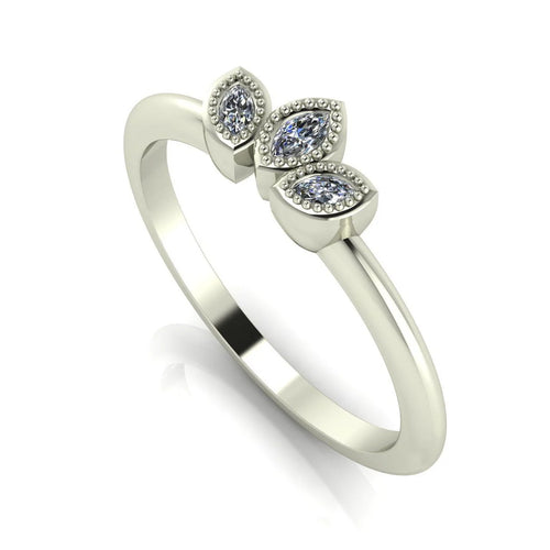 Side profile view of the Astraea Echo diamond ring showing the architectural white gold setting and the depth of the gemstones.