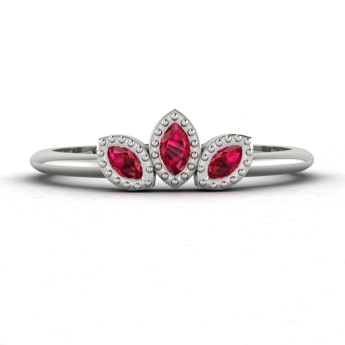 Astraea Echo Ruby Trilogy Ring in White Gold or Platinum