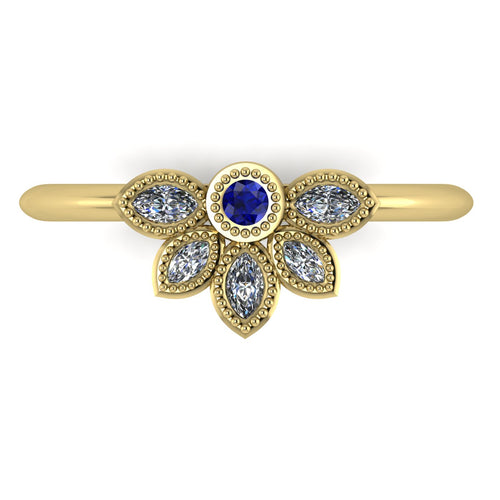 Astraea Liberty Sapphire With Marquise Diamonds Gold Ring