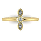 Top view of Astraea Trilogy 18ct yellow gold ring featuring three brilliant-cut diamonds in a row.