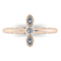 Top view of Astraea Trilogy 18ct rose gold ring featuring three sparkling brilliant-cut diamonds in a row.