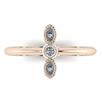 Top view of Astraea Trilogy 18ct rose gold ring featuring three sparkling brilliant-cut diamonds in a row.