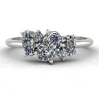 Atlantis diamond asymmetrical engagement ring in platinum or 18ct white gold, front view showing the organic diamond cluster and sculptural asymmetric setting, handmade in our London studio