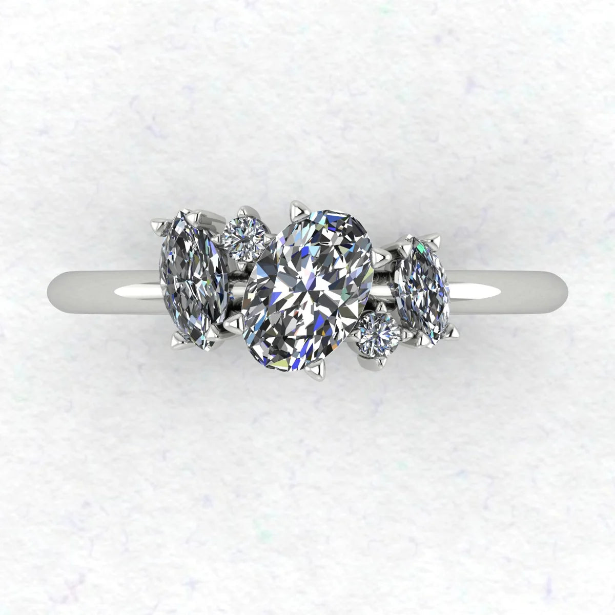Atlantis diamond asymmetrical engagement ring top view in platinum or 18ct white gold, showing the sculptural diamond cluster and asymmetric design, handmade in our London studio