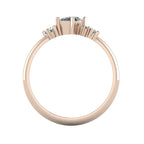 Front-on view through band of Atlantis asymmetrical diamond ring in 18ct rose gold showing slim band and diamond setting height
