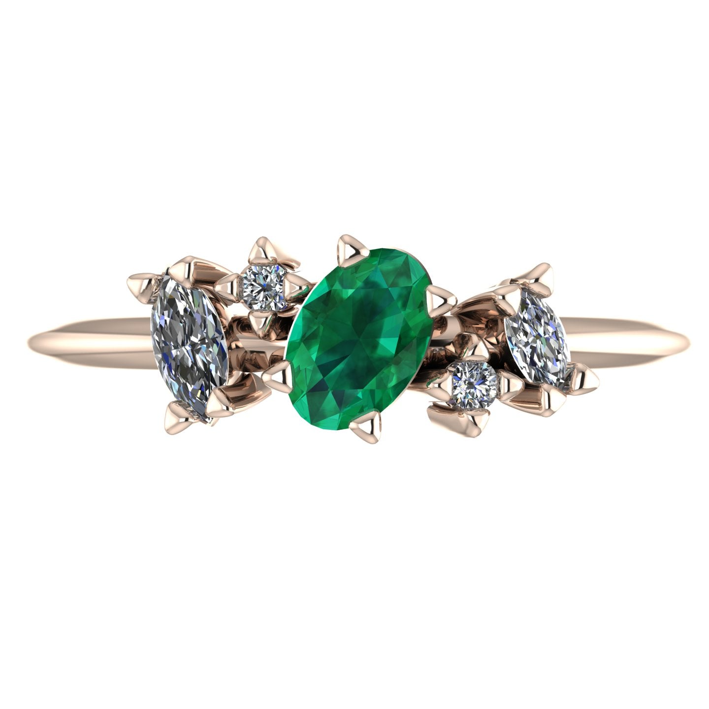 Atlantis Emerald and Diamond Asymmetrical Engagement Ring in 18ct Rose Gold