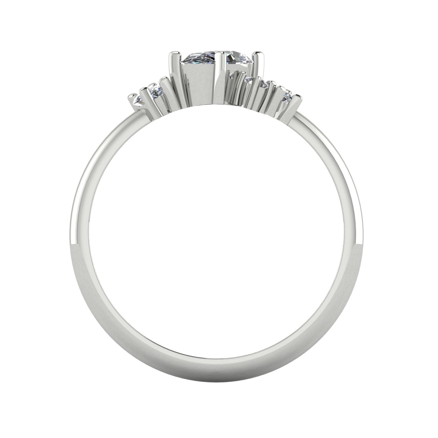 A view through the inside of the band, highlighting the intricate under-gallery craftsmanship and the clarity of the asymmetrical diamond arrangement.