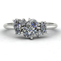 Front view of the Atlantis engagement ring, featuring a contemporary asymmetrical cluster of sparkling lab grown diamonds in a white metal setting.