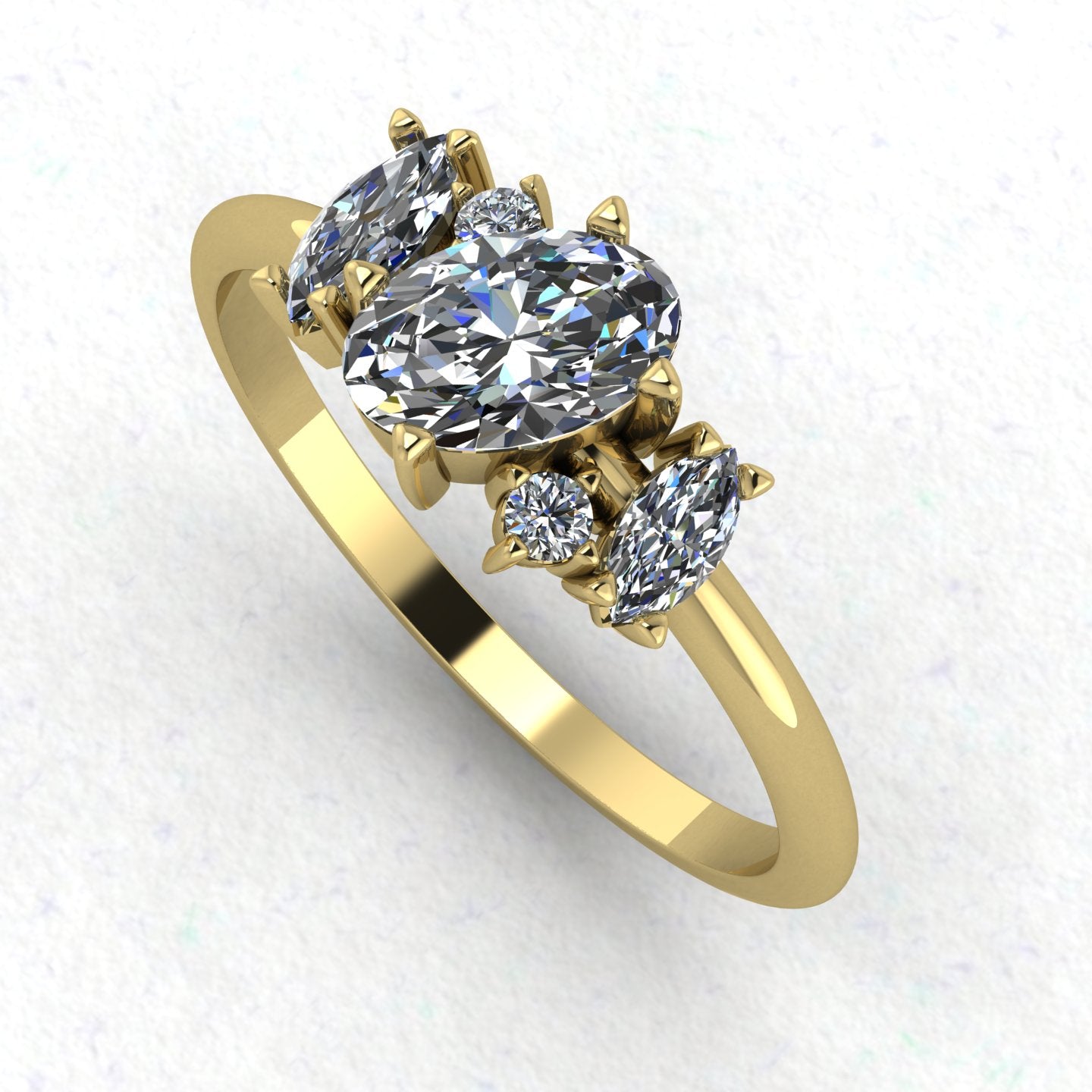 An angled perspective of the Atlantis ring, showcasing the organic, contemporary design and the sparkle of the diamonds against the warm yellow gold.