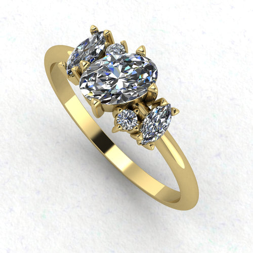 An angled perspective of the Atlantis ring, showcasing the organic, contemporary design and the sparkle of the diamonds against the warm yellow gold.