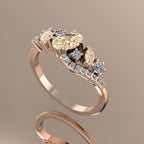 Side profile of the Atlantis Storm ring showcasing the organic wave setting and the cluster of champagne diamonds in rose gold.