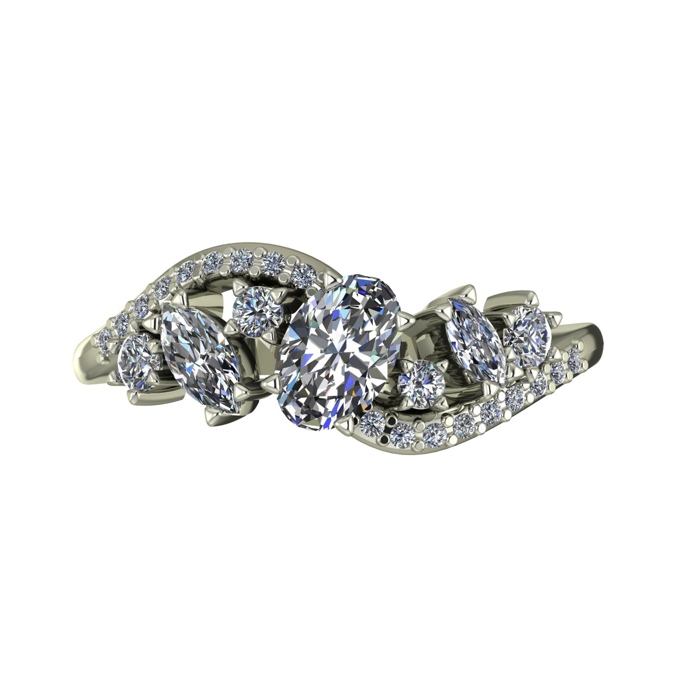 Top-down hero shot of the Atlantis Storm 18ct white gold ring featuring a cluster of brilliant-cut white diamonds.