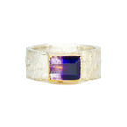 east west bi colour amethyst silver and gold textured ring