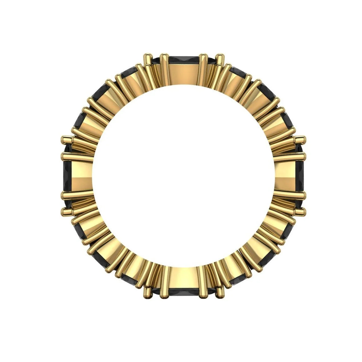 Close-up of the marquise black diamonds in the Allsorts yellow gold band through finger.