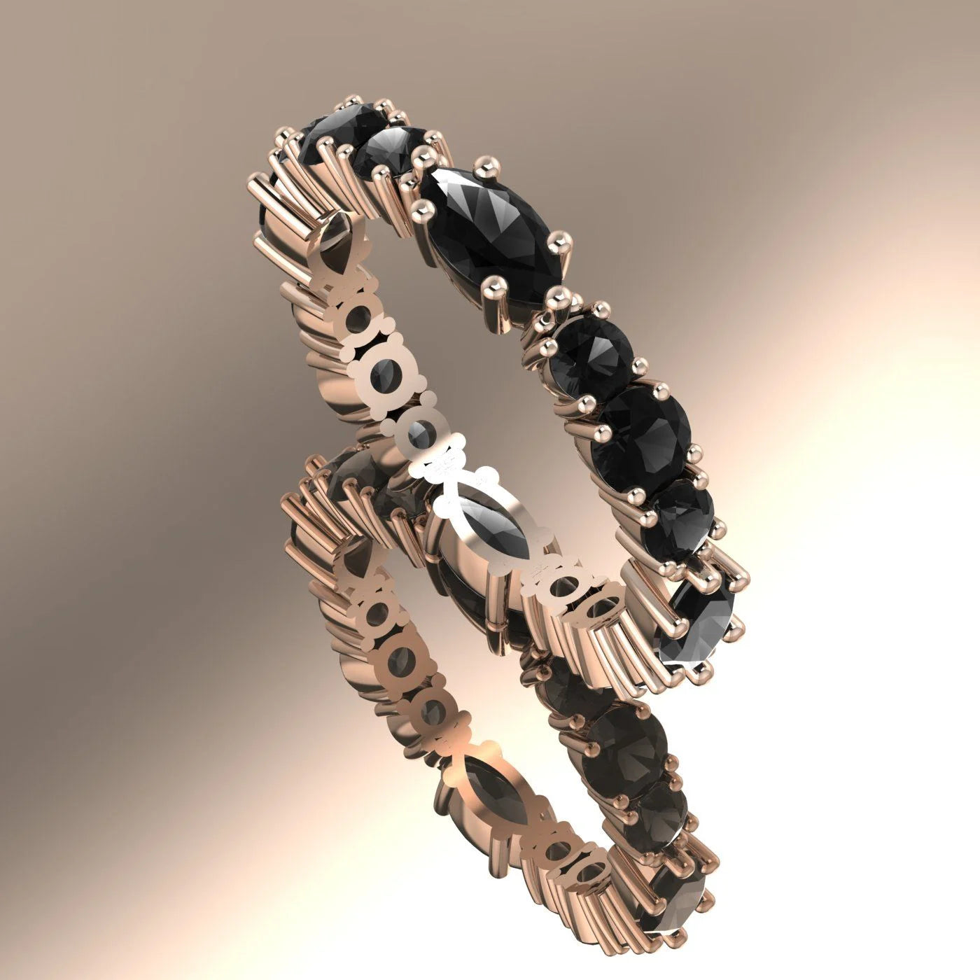 Black Diamond Allsorts eternity ring in 18ct rose gold featuring a row of brilliant-cut black diamonds.