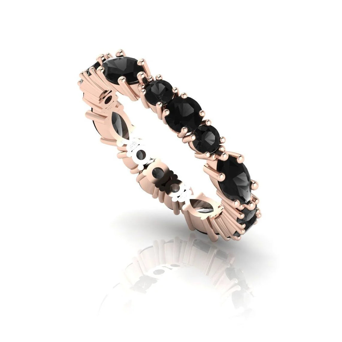 Black Diamond Allsorts eternity ring in 18ct rose gold featuring a row of brilliant-cut and marquise black diamonds.