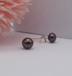 Small Black Cultured Freshwater  Pearl Stud Earrings with Silver