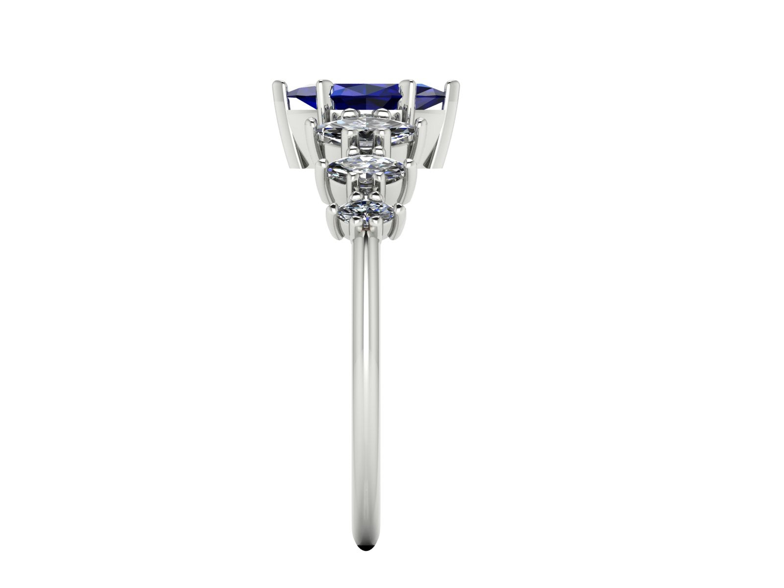 Harlequin Blue Sapphire & Diamond Ring in White Gold or Platinum
