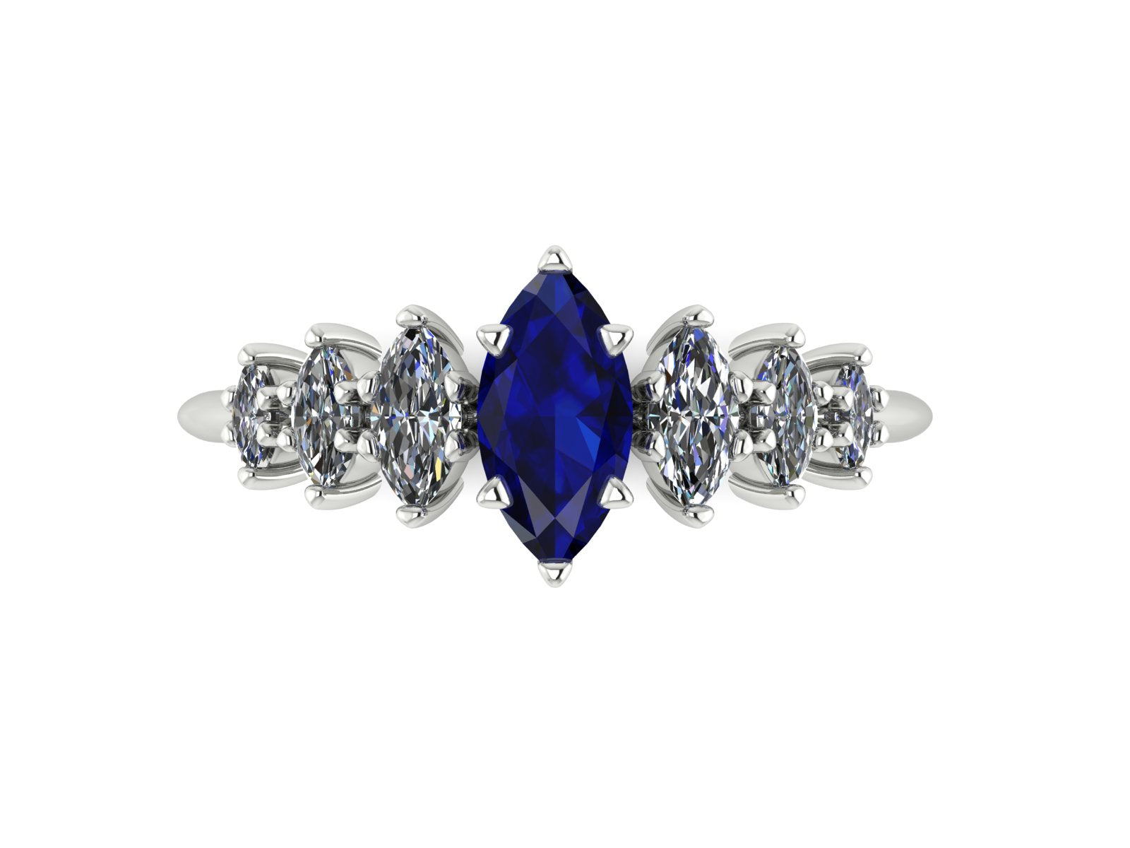Harlequin Blue Sapphire & Diamond Ring in White Gold or Platinum