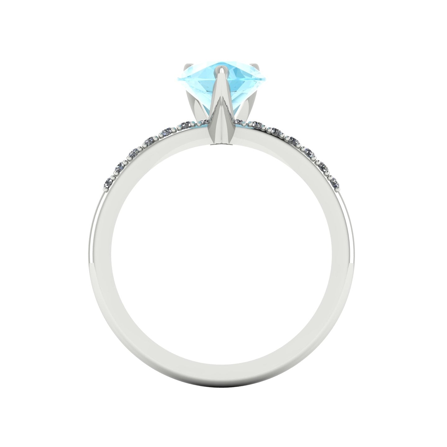 Through view of the Calista engagement ring, featuring a massive 1.9-carat pear-shaped aquamarine and brilliant white diamonds.