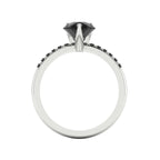 Through-finger view of the 2 carat Calista black diamond ring, displaying the clean interior under-gallery and handmade setting structure.