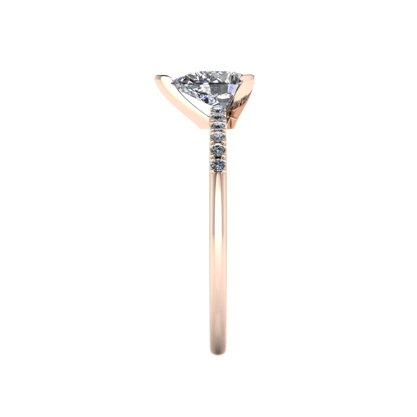 Side profile product photo of the Calista ring, displaying the elegant three-prong claw basket setting securely holding the pear lab-grown diamond.