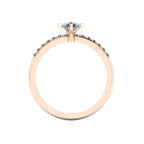 Through-finger view of the 18ct rose gold diamond ring, showing the flawless interior under-gallery and precise stone settings.