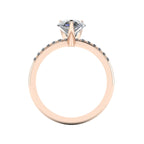 Through-finger view of the 18ct rose gold 2-carat diamond ring, showing the flawless interior under-gallery and precise stone settings.