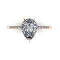 Calista engagement ring, featuring a striking 2-carat pear-shaped lab-grown diamond on an 18ct rose gold band with diamond shoulders.