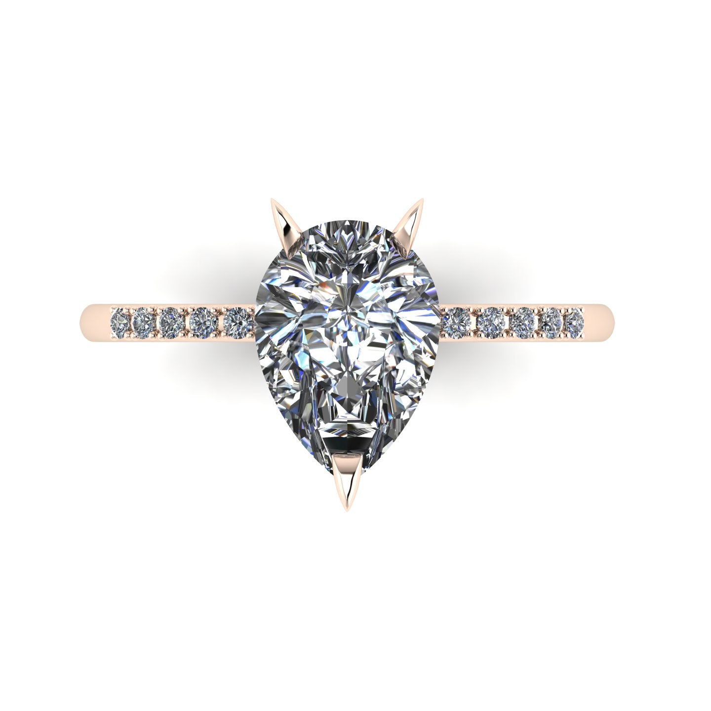 Calista engagement ring, featuring a striking 2-carat pear-shaped lab-grown diamond on an 18ct rose gold band with diamond shoulders.