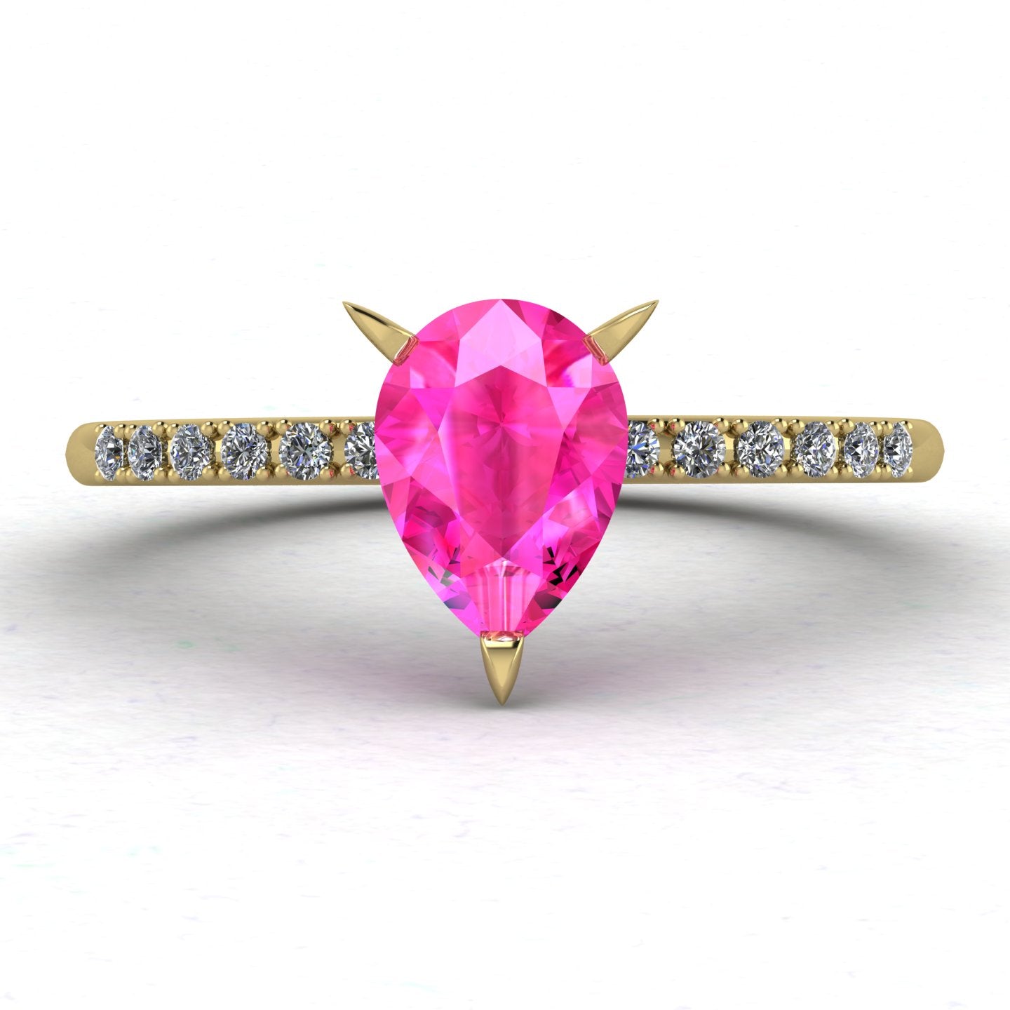 Calista: Pear Shaped Pink Sapphire & Diamond - Yellow Gold Ring