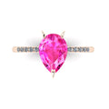 Calista engagement ring, featuring a vibrant 2-carat pear-shaped pink sapphire on an 18ct rose gold band with sparkling white diamond shoulders.