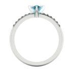 Through view of the Calista 18ct white gold ring, showcasing the pear-cut teal sapphire and diamond-set shoulders.