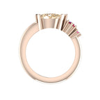 Comet Ring: Pear Shaped Champagne Diamond, Ruby & Pink Sapphire Rose Gold Ring