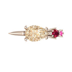 Comet Ring: Pear Shaped Champagne Diamond, Ruby & Pink Sapphire Rose Gold Ring
