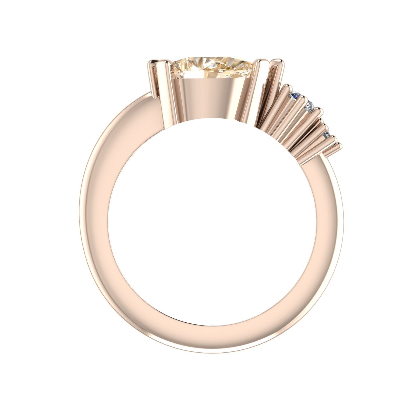 Comet Ring: Pear Shaped Champagne Diamond Rose Gold Trilogy Ring