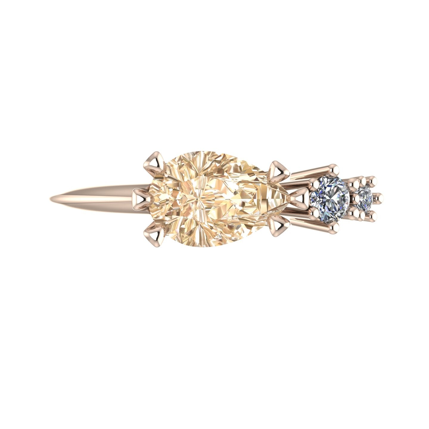 Comet Ring: Pear Shaped Champagne Diamond Rose Gold Trilogy Ring