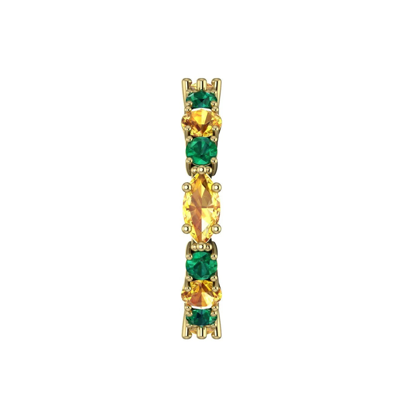 Side view of the Citrus Allsorts ring showing the secure gold claw settings for the marquise gemstones.