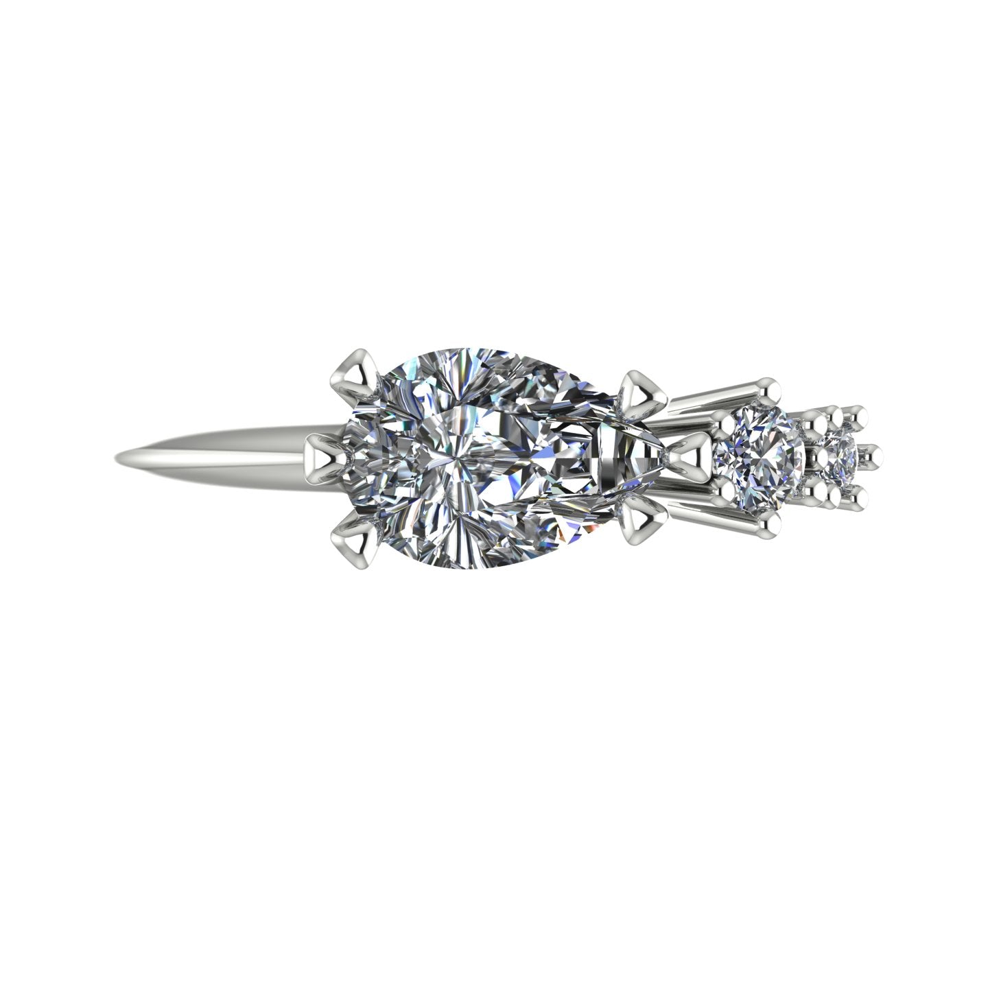 Comet Ring: Pear Shaped Lab Grown Diamonds Horizontally Set Trilogy Ring