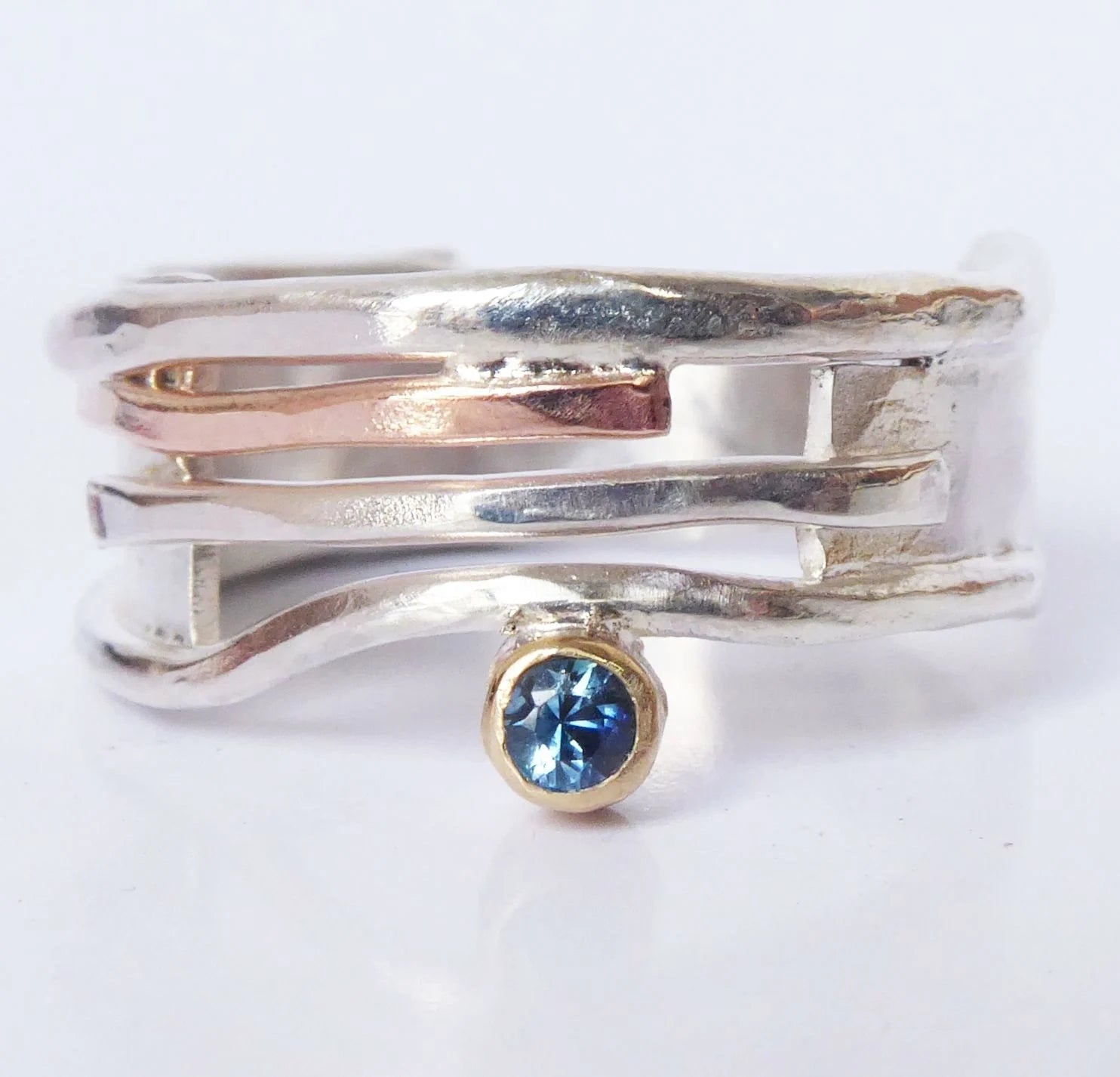 Cornflower Blue Sapphire Misu Ring - Silver With Gold Organic Style