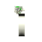Side profile of the Crystallised wide band ring showing the depth of the tsavorite and diamond cluster setting