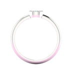Through-finger view of a dainty marquise ruby ring in white gold showing the internal craftsmanship.